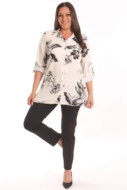 Angelino Plus Size Black Floral Viscose Shirt - 4