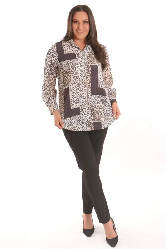 Angelino Plus Size Black Leopard Print Digital Printed Shirt - 2