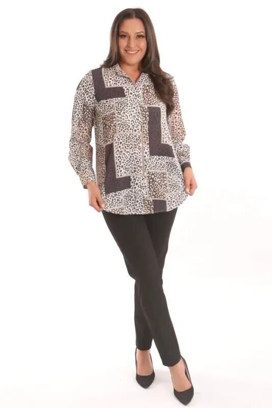 Angelino Plus Size Black Leopard Print Digitally Printed Shirt - 2