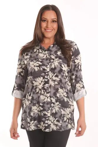 Angelino Plus Size Black Patterned Viscose Shirt - 1