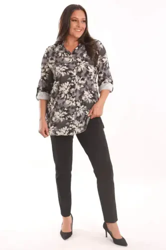 Angelino Plus Size Black Patterned Viscose Shirt - 2