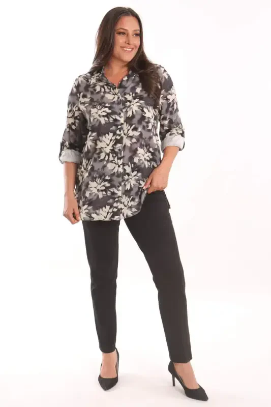 Angelino Plus Size Black Patterned Viscose Shirt - 2