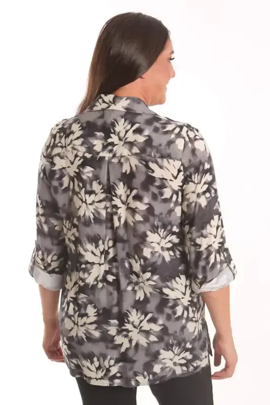 Angelino Plus Size Black Patterned Viscose Shirt - 6