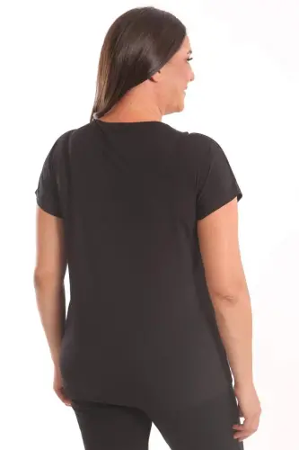 Angelino Plus Size Black Rhinestone Printed Drop Shoulder Blouse - 6