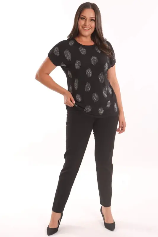 Angelino Plus Size Black Stone Print Drop Shoulder Blouse - 5