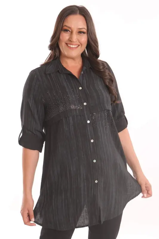 Angelino Plus Size Black Stone Printed Allerli Shirt - 1