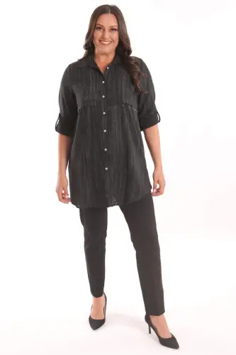 Angelino Plus Size Black Stone Printed Allerli Shirt - 2