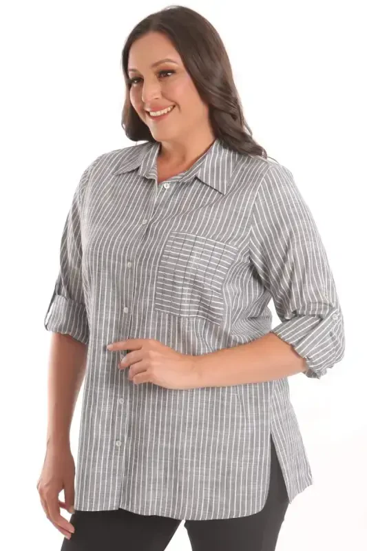 Angelino Plus Size Black Stone Printed Allerli Shirt - 3