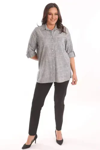 Angelino Plus Size Black Stone Printed Allerli Shirt - 4