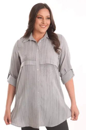 Angelino Plus Size Black Stone Printed Allerli Shirt - 1