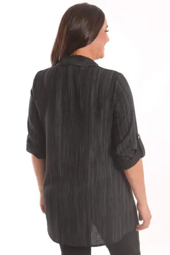 Angelino Plus Size Black Stone Printed Blouse with Pleats - 5