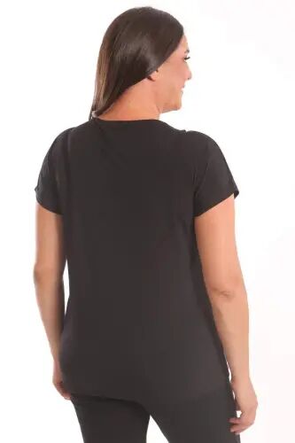 Angelino Plus Size Black Stone Printed Drop Sleeve Blouse - 6