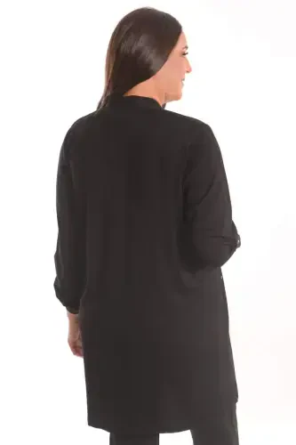 Angelino Plus Size Black Stone Printed Long Cardigan - 5