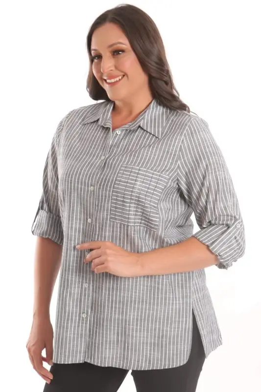 Angelino Plus Size Black Stone Printed Shirt with Aller - 3