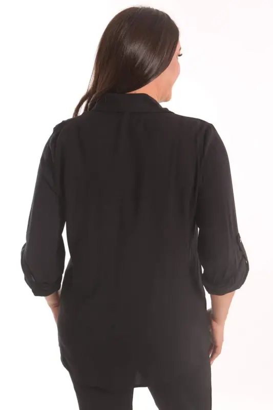 Angelino Plus Size Black Stone Printed Woven Shirt - 5