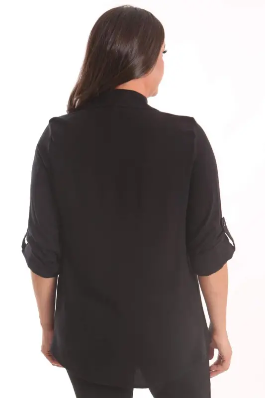 Angelino Plus Size Black Stone Printed Woven Shirt - 5