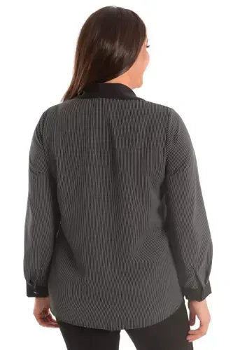 Angelino Plus Size Black Striped Pocket Shirt - 6