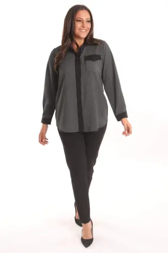 Angelino Plus Size Black Striped Pocket Shirt - 4