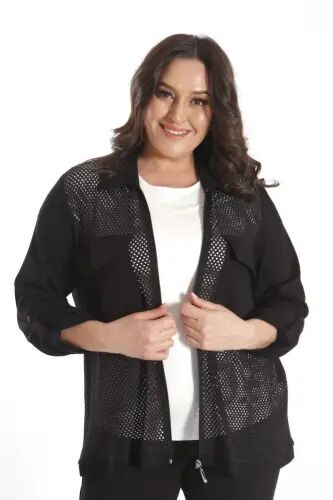 Angelino Plus Size Black Two-Piece Suit with Front Mesh - 2