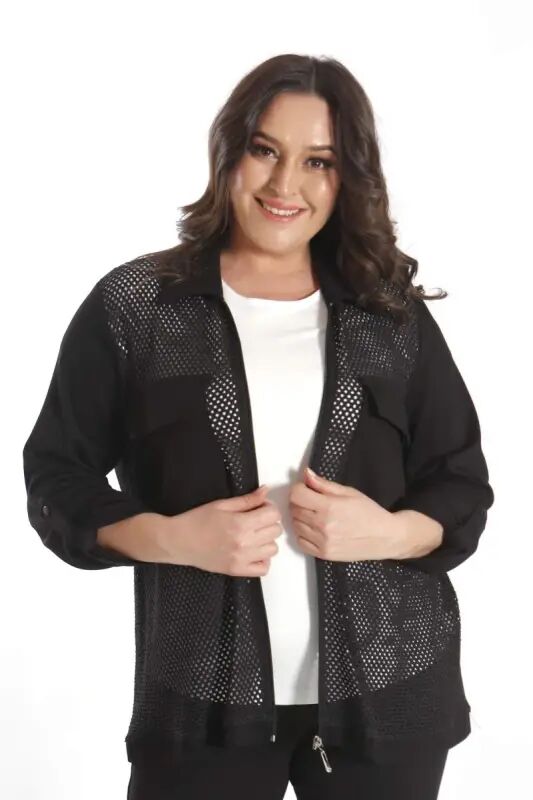 Angelino Plus Size Black Two-Piece Suit with Front Mesh - 2