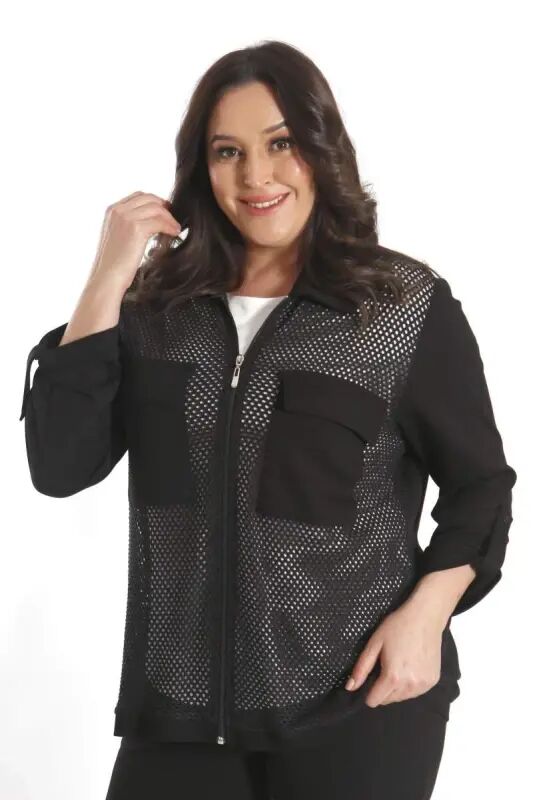 Angelino Plus Size Black Two-Piece Suit with Front Mesh - 4