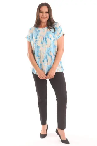 Angelino Plus Size Blue Batik Patterned Drop Shoulder Blouse - BÜYÜKBEDENIZ (1)