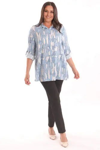 Angelino Plus Size Blue Digital Printed Patterned Shirt - 2