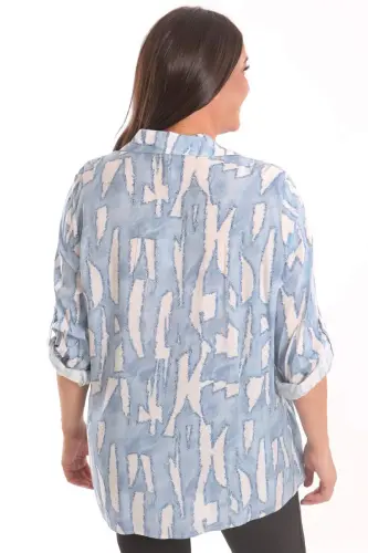 Angelino Plus Size Blue Digital Printed Patterned Shirt - 5