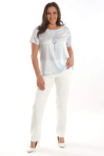 Angelino Plus Size Blue Drop Pattern Short Sleeve Blouse - 1