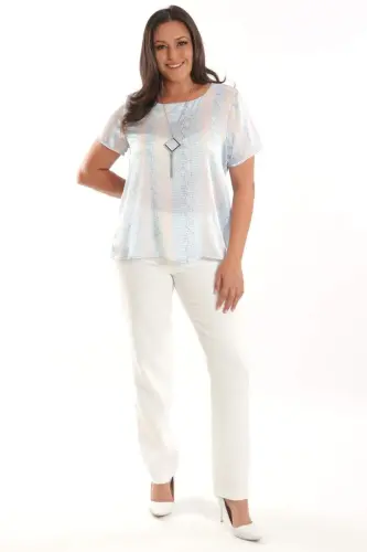 Angelino Plus Size Blue Drop Pattern Short Sleeve Blouse - 3