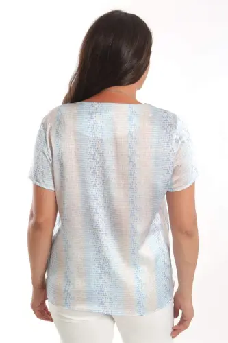 Angelino Plus Size Blue Drop Pattern Short Sleeve Blouse - 4