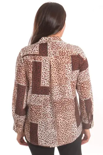 Angelino Plus Size Brown Leopard Print Digital Printed Shirt - 5