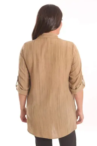 Angelino Plus Size Brown Stone Printed Collared Shirt - 5