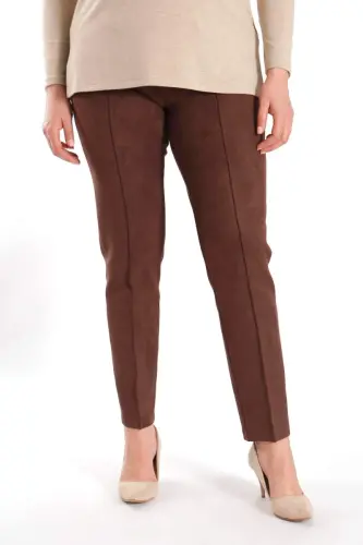 Angelino Plus Size Brown Topstitched Trousers - 3