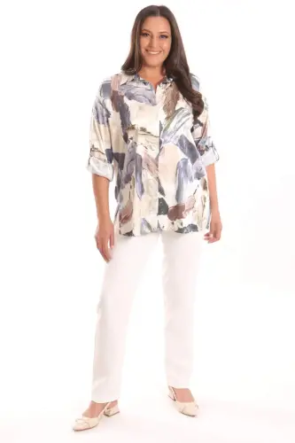 Angelino Plus Size Brush Patterned Jacquard Mink Shirt - 2
