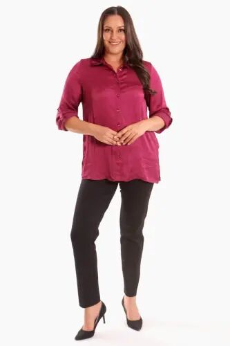 Angelino Plus Size Burgundy Crinkle Satin Shirt - 2