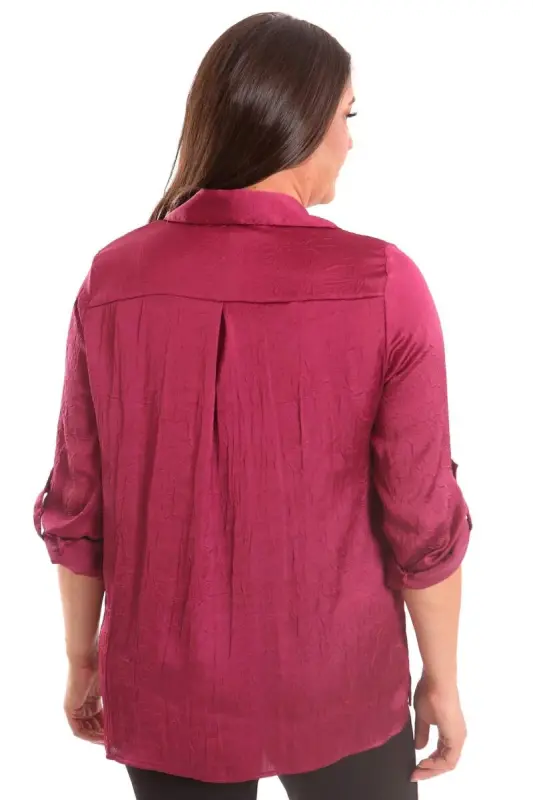 Angelino Plus Size Burgundy Crushed Satin Shirt - 6