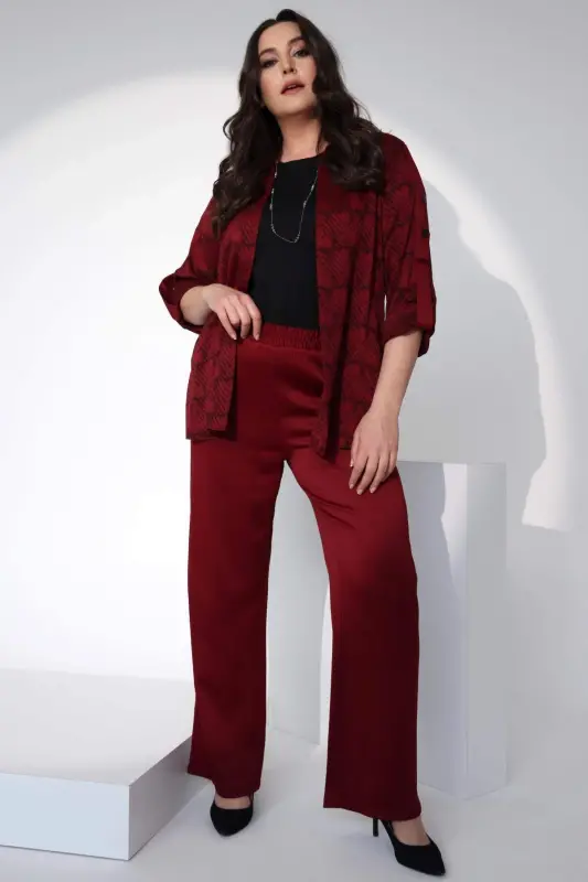 Angelino Plus Size Burgundy Elastic Waist Pants - 4