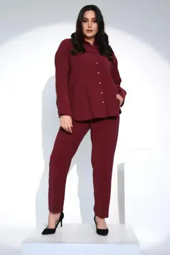 Angelino Plus Size Burgundy Elastic Waist Pants - 7