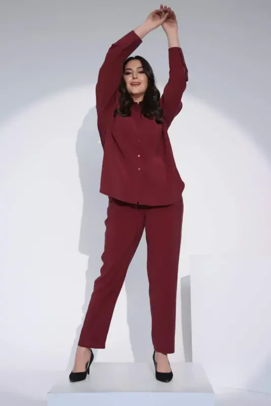Angelino Plus Size Burgundy Elastic Waist Pants - 8