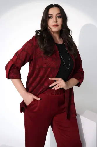 Angelino Plus Size Burgundy Elastic Waist Trousers - 3
