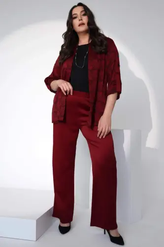 Angelino Plus Size Burgundy Elastic Waist Trousers - 4