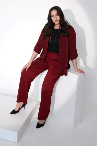 Angelino Plus Size Burgundy Elastic Waist Trousers - 6