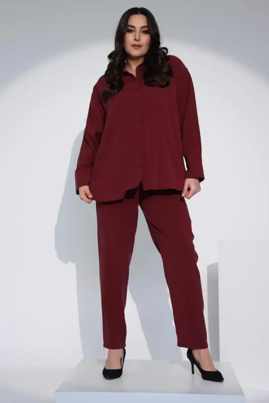 Angelino Plus Size Burgundy Elastic Waist Trousers - 9