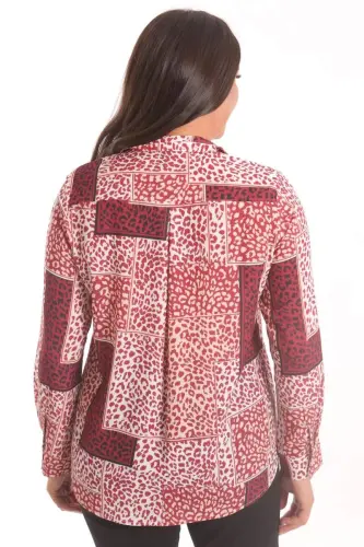 Angelino Plus Size Burgundy Leopard Pattern Digital Printed Shirt - 4
