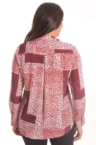 Angelino Plus Size Burgundy Leopard Patterned Digitally Printed Shirt - 4