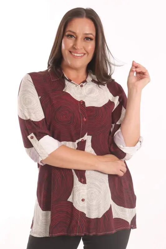Angelino Plus Size Burgundy Printed Viscose Shirt - 1