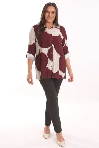 Angelino Plus Size Burgundy Printed Viscose Shirt - 2