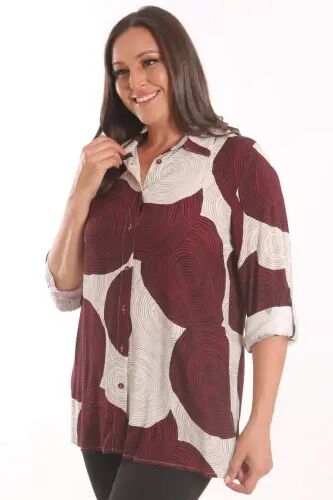 Angelino Plus Size Burgundy Printed Viscose Shirt - 3