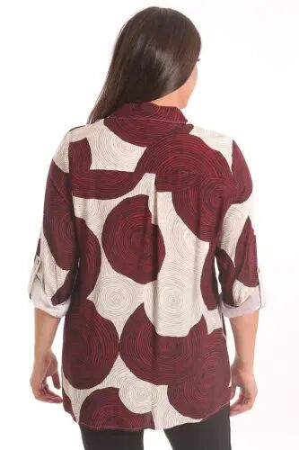 Angelino Plus Size Burgundy Printed Viscose Shirt - 5
